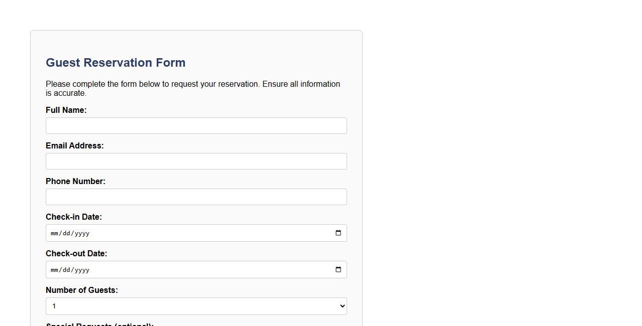 guest reservation form sample with cancellation policy image preview
