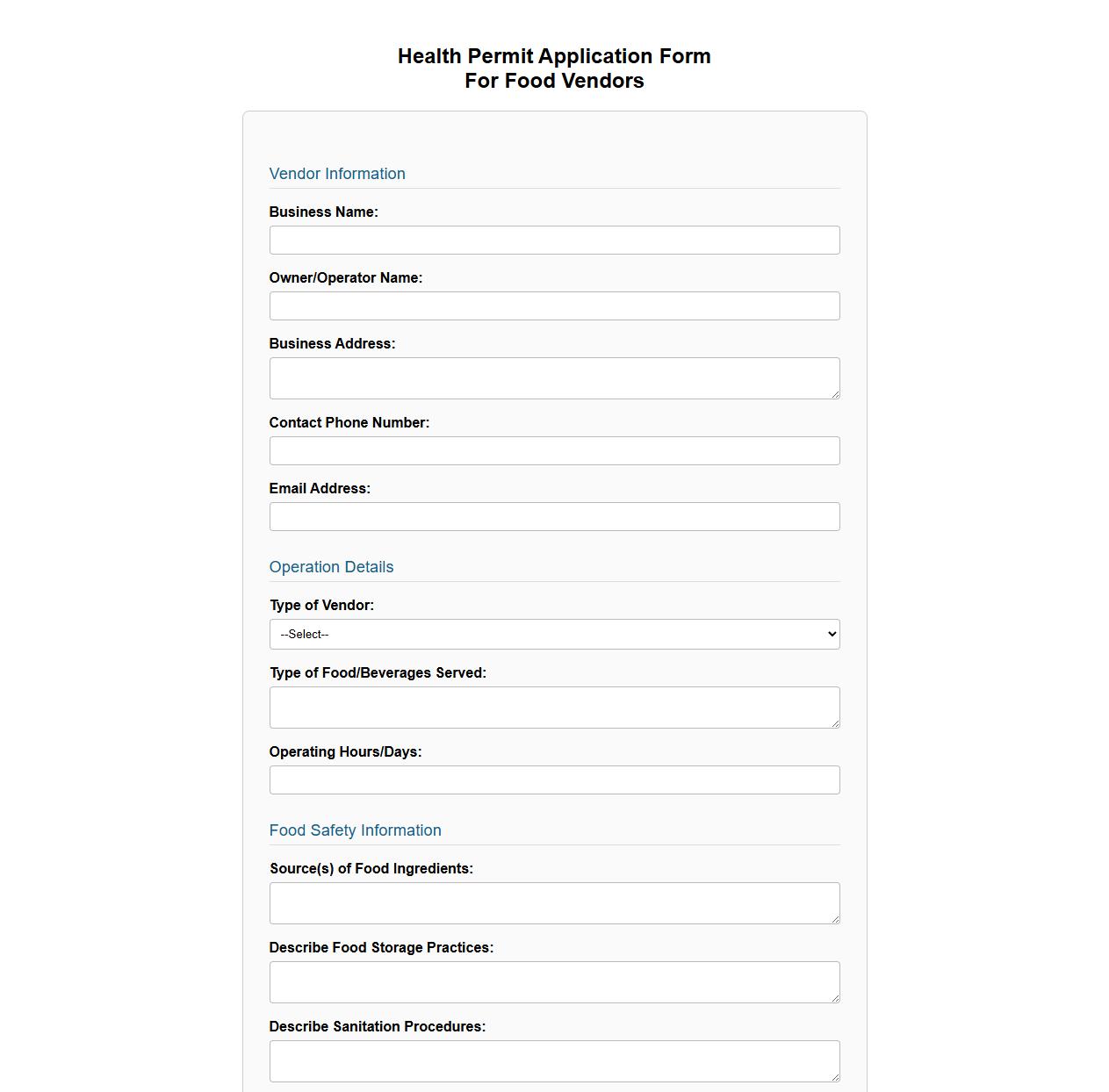health permit form sample for food vendors image preview
