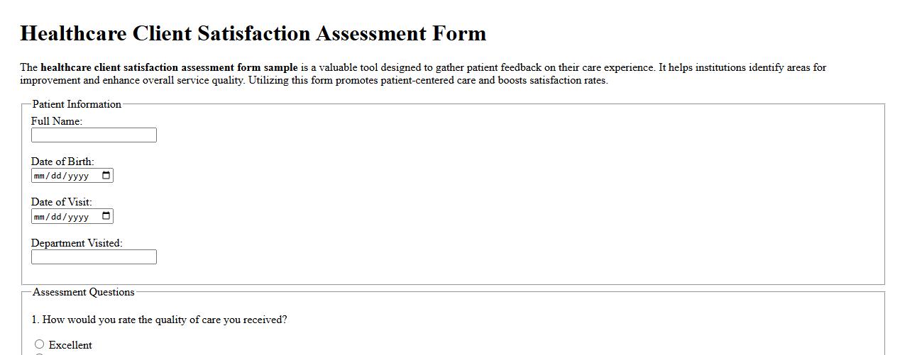 healthcare client satisfaction assessment form sample image preview
