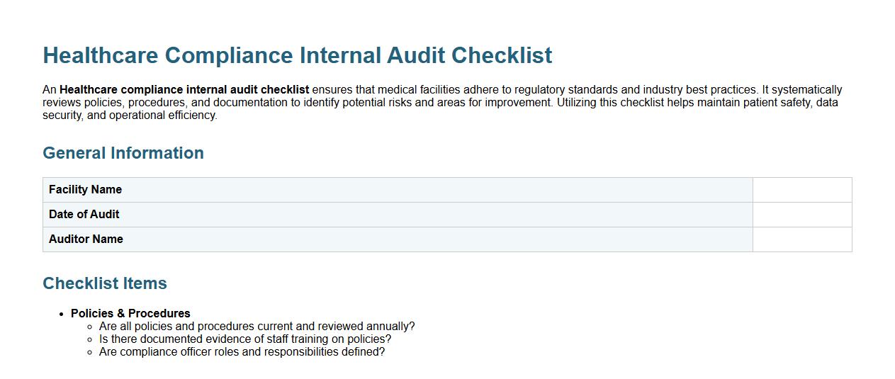 Healthcare compliance internal audit checklist image preview