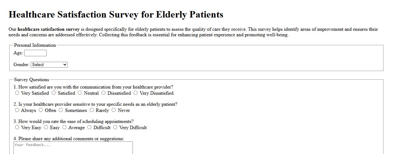 Healthcare satisfaction survey for elderly patients image preview