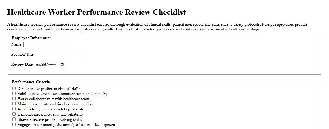 healthcare worker performance review checklist image preview