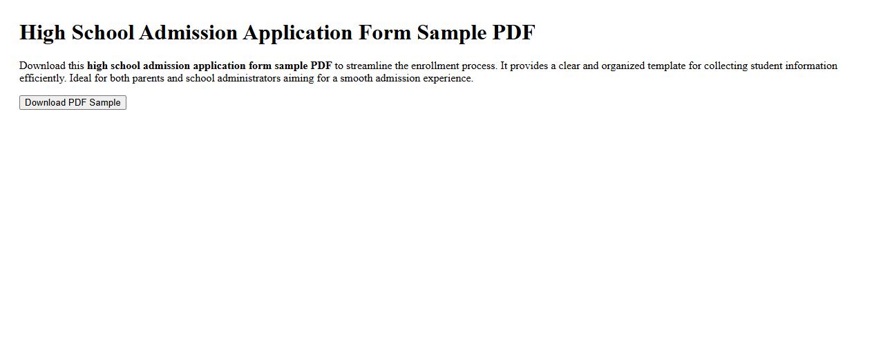 High school admission application form sample PDF image preview