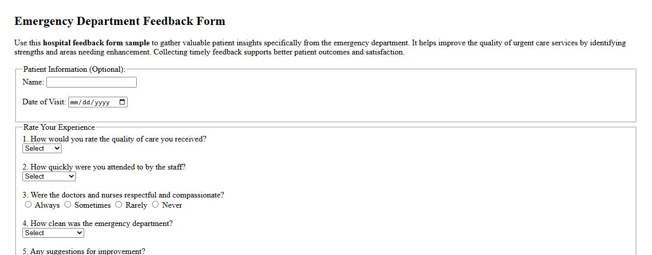 hospital feedback form sample for emergency department image preview
