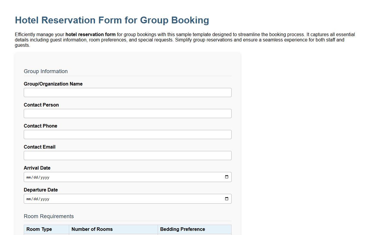 Hotel reservation form sample for group booking image preview