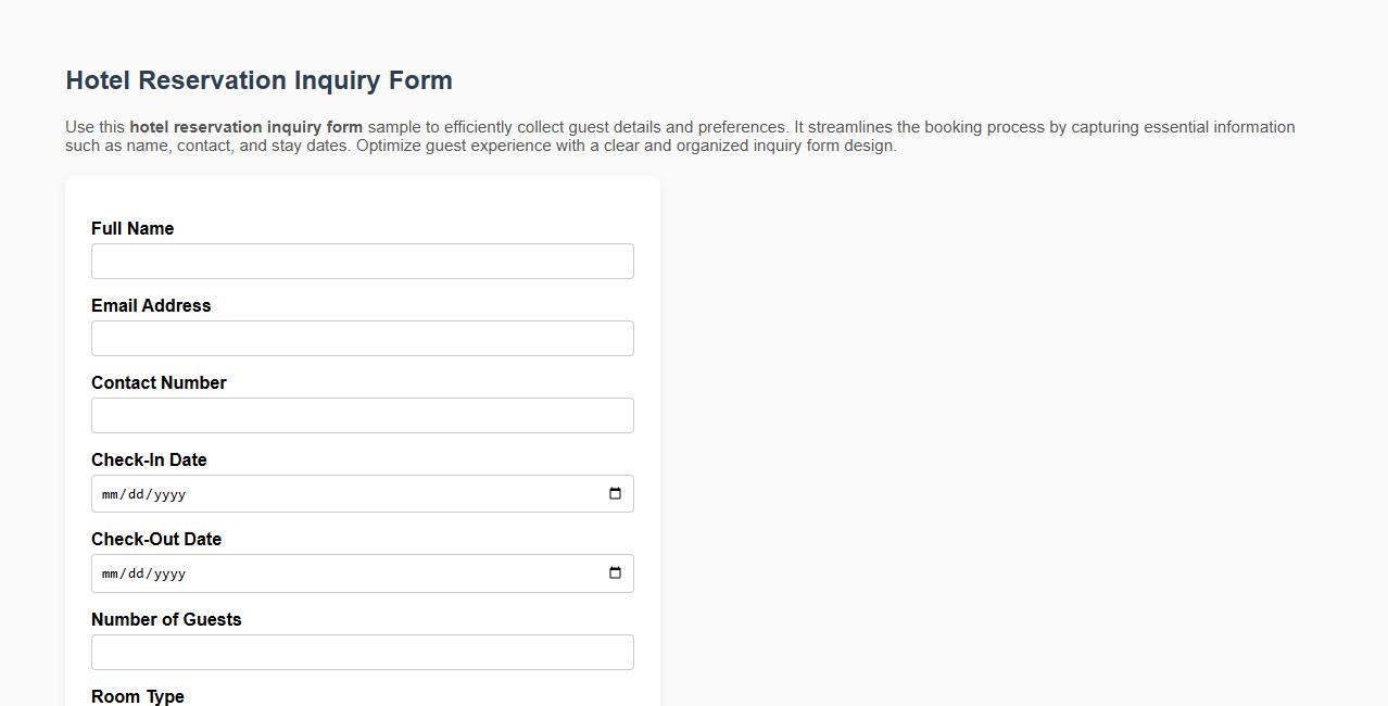Hotel reservation inquiry form sample with guest details image preview
