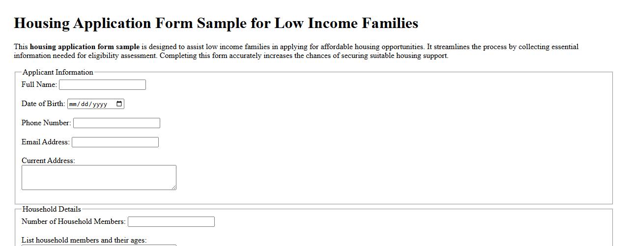 Housing application form sample for low income families image preview
