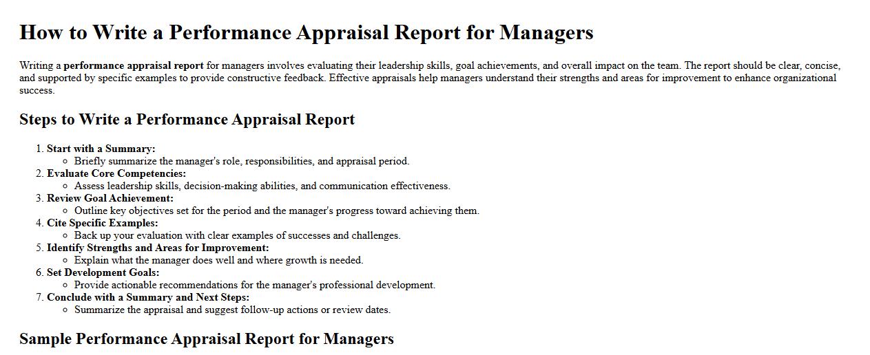 How to write a performance appraisal report for managers image preview