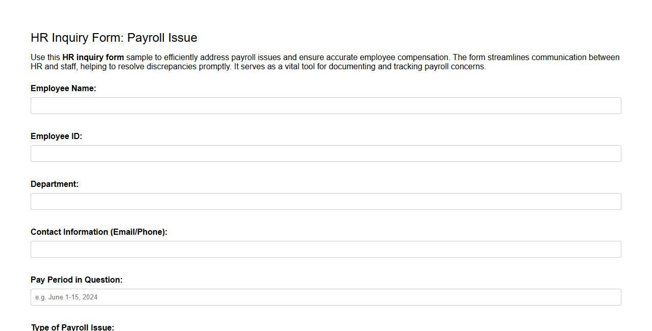 HR inquiry form sample regarding payroll issues image preview