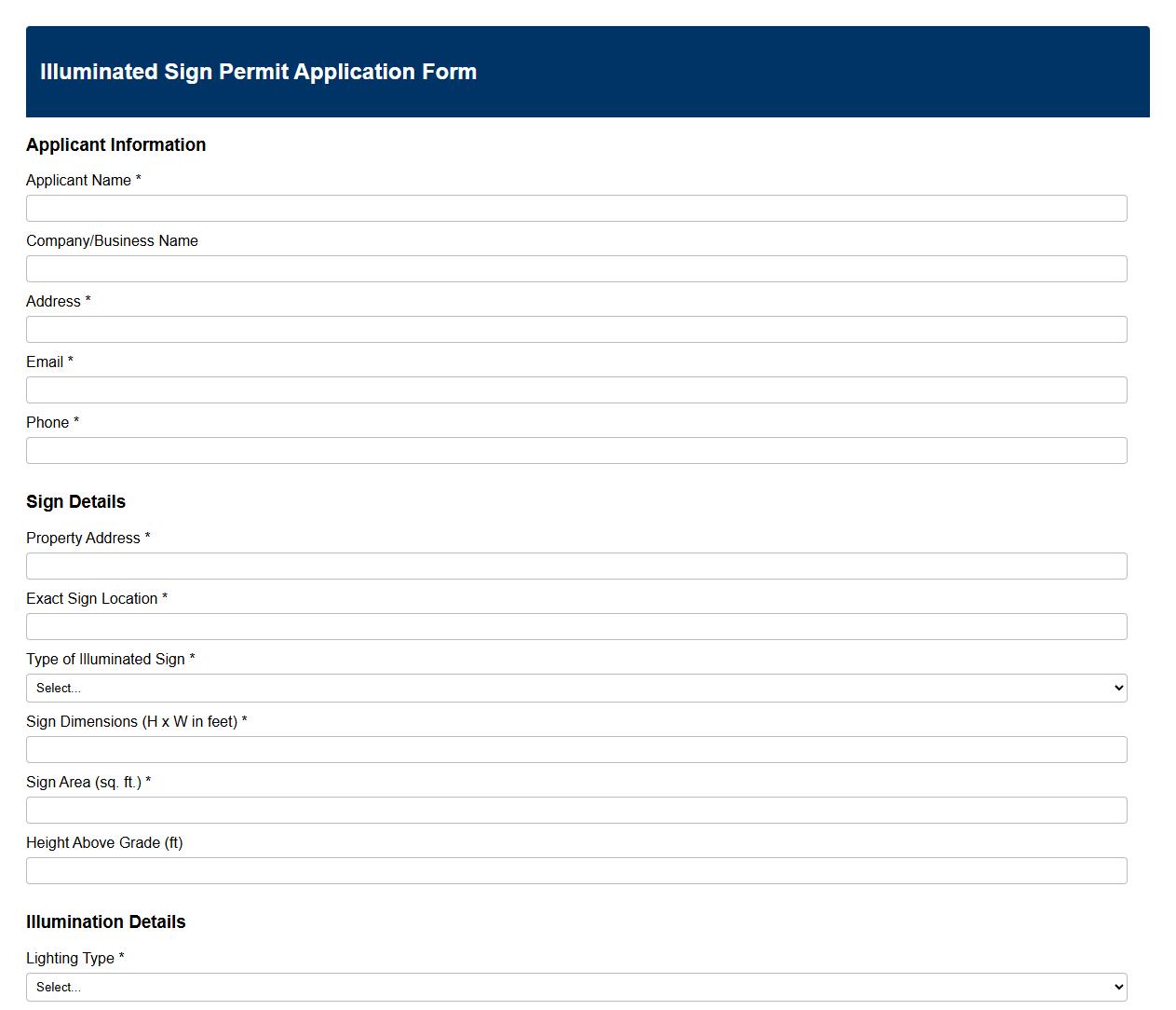 illuminated sign permit application form sample image preview