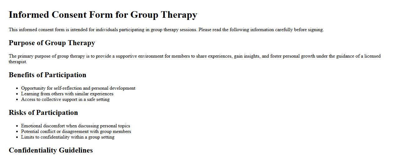 Informed consent form sample for group therapy image preview