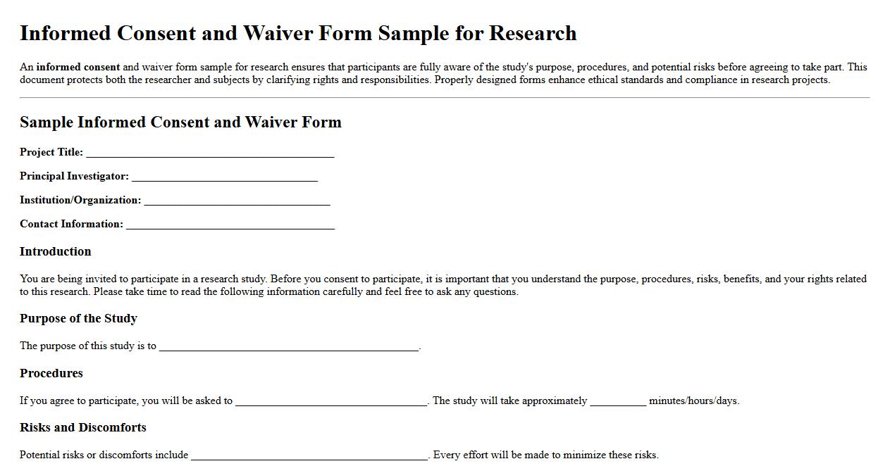 Informed consent and waiver form sample for research image preview