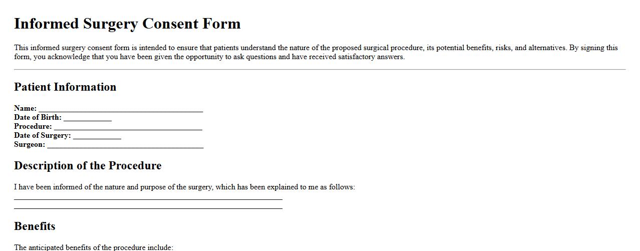 informed surgery consent form sample with risks explained image preview