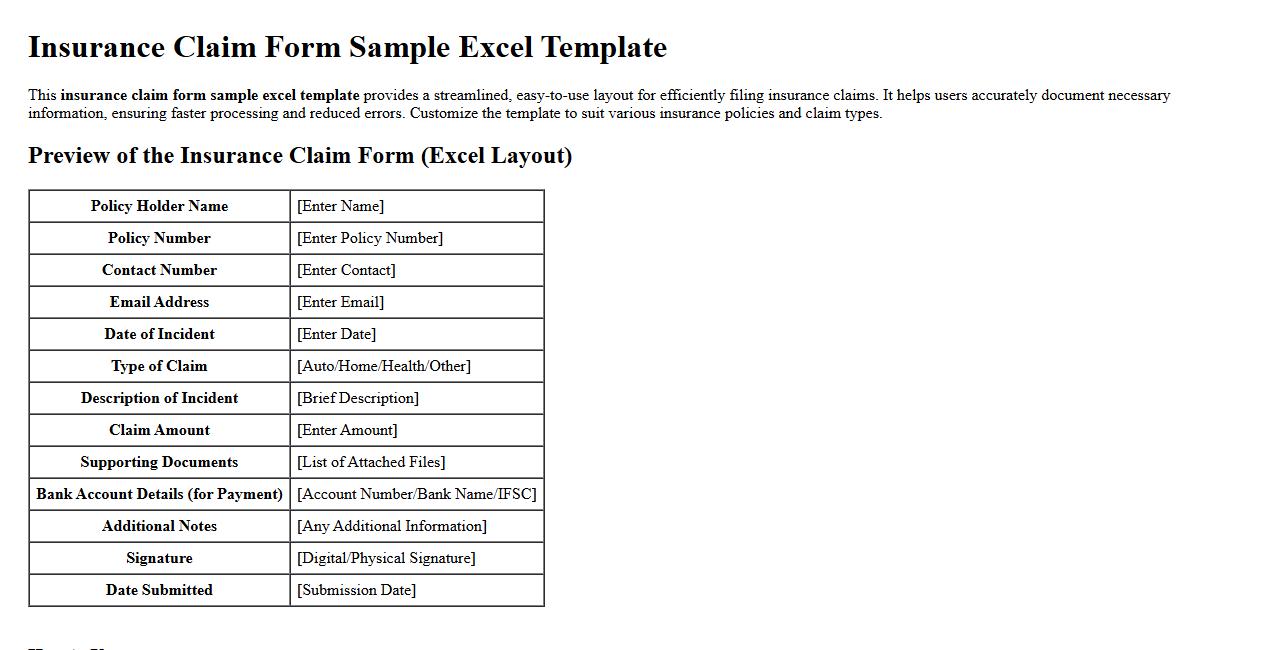 insurance claim form sample excel template image preview