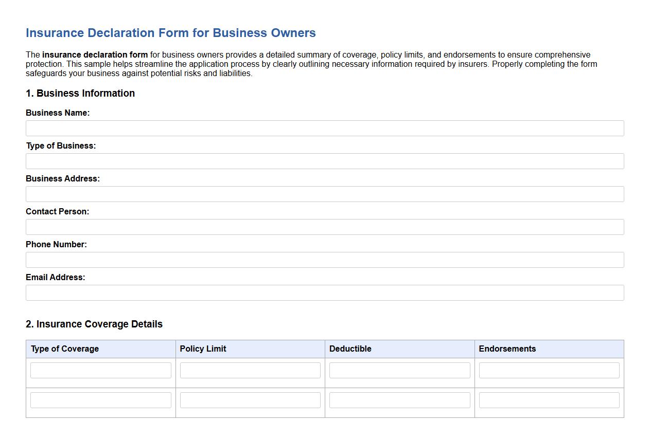 Insurance declaration form sample for business owners image preview