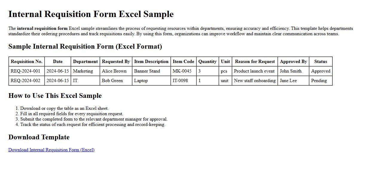 internal requisition form excel sample for departments image preview
