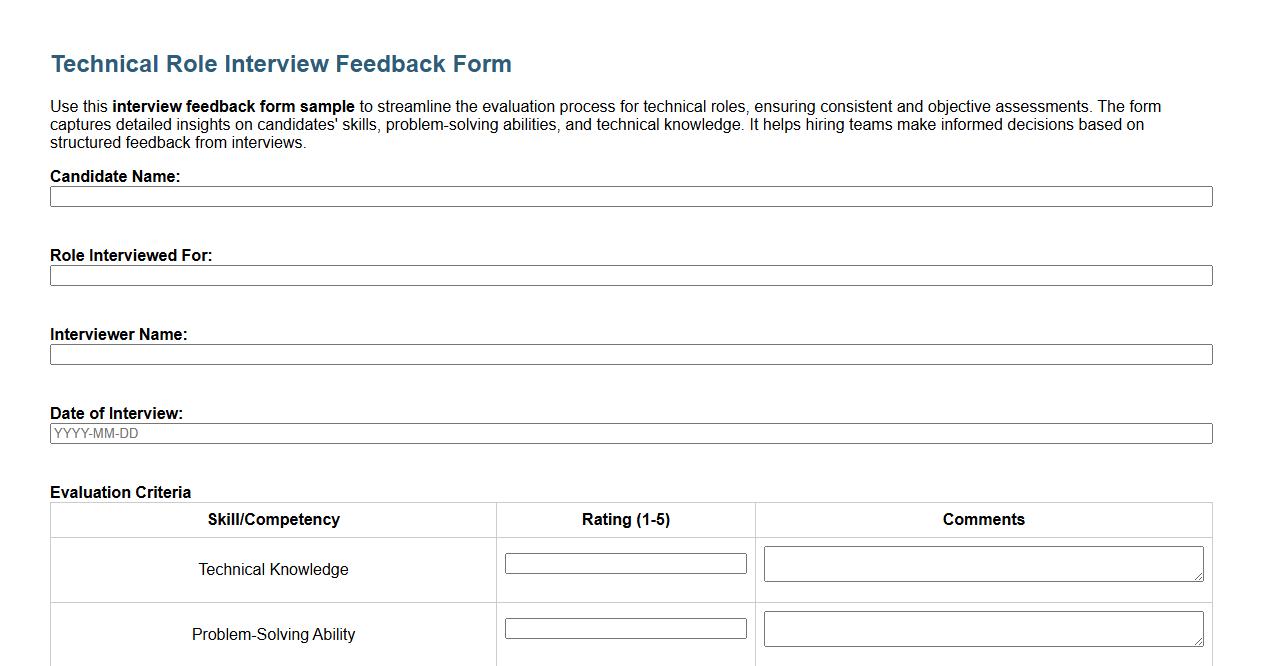 Interview feedback form sample for technical roles image preview