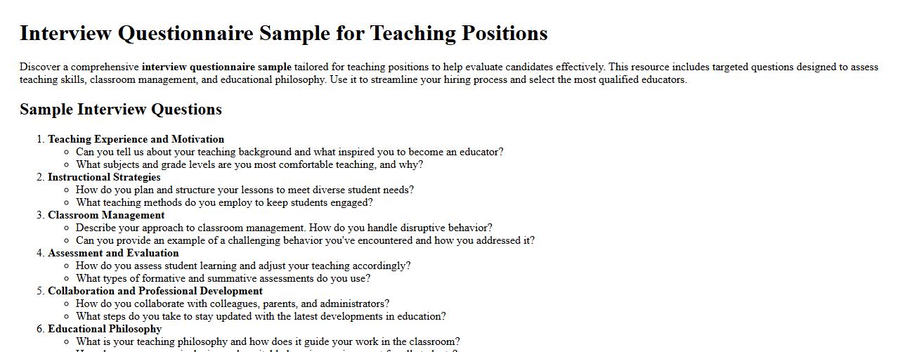 Interview questionnaire sample for teaching positions image preview