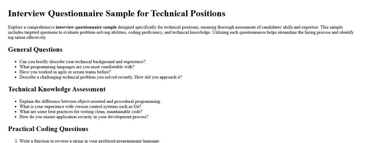 Interview questionnaire sample for technical positions image preview