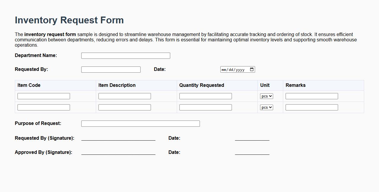 inventory request form sample for warehouse management image preview