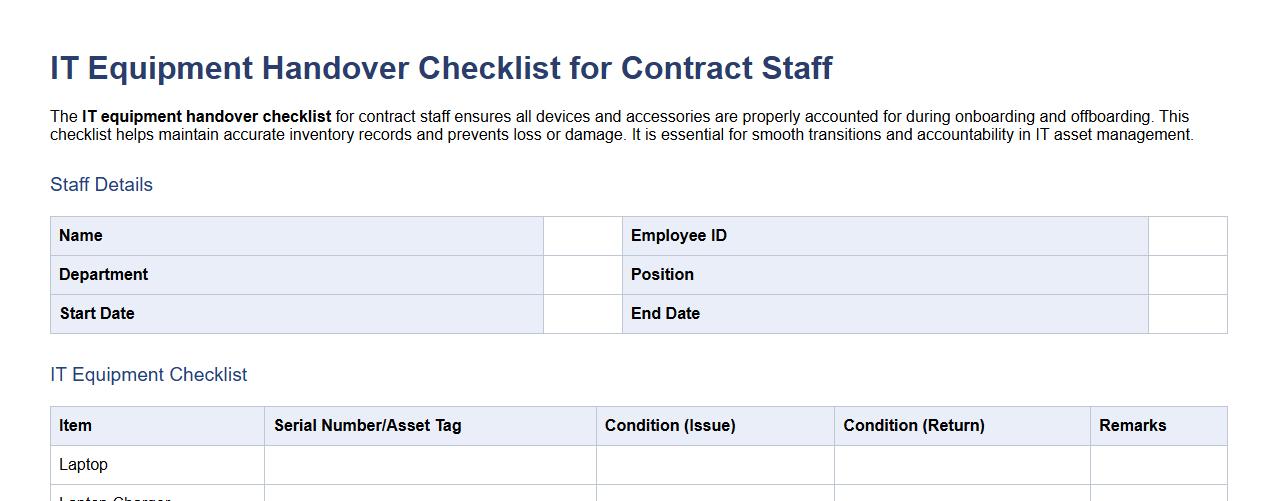 IT equipment handover checklist for contract staff image preview