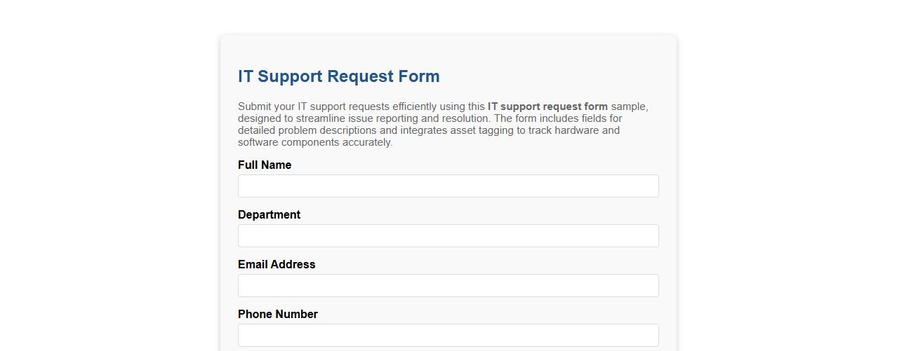 IT support request form sample including asset tagging image preview
