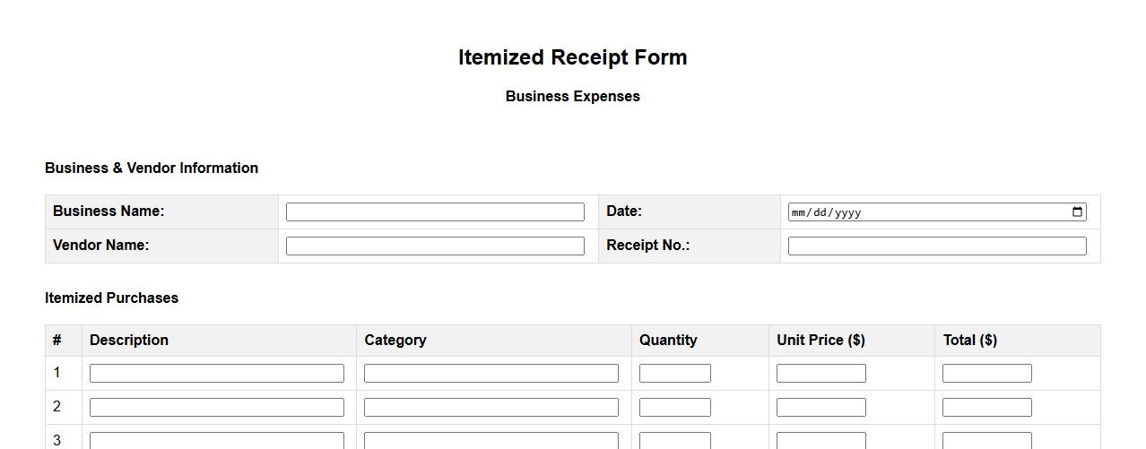 itemized receipt form sample for business expenses image preview