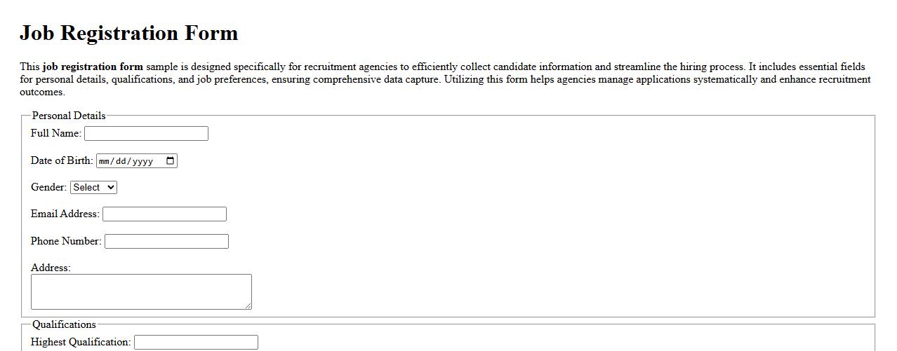job registration form sample for recruitment agencies image preview