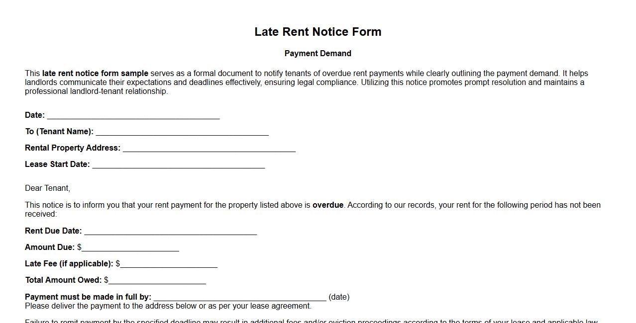 Late rent notice form sample with payment demand image preview