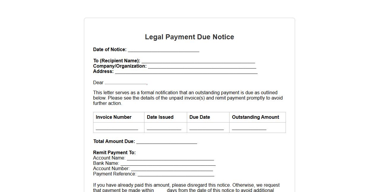 Legal payment due notice form sample image preview