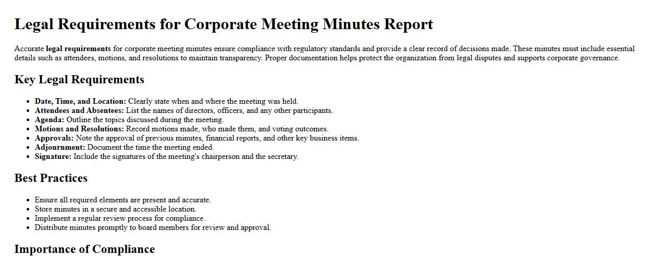 Legal requirements for corporate meeting minutes report image preview