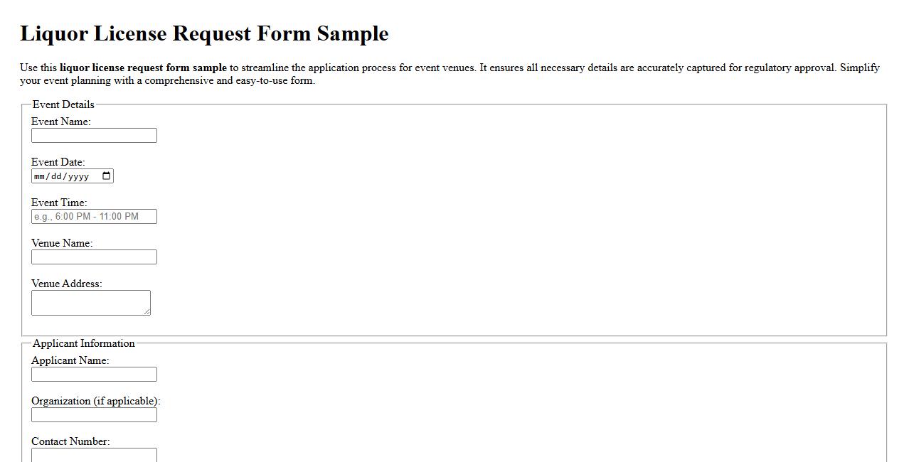 Liquor license request form sample for event venues image preview