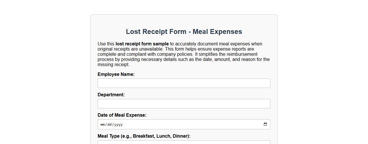 lost receipt form sample for meal expenses image preview