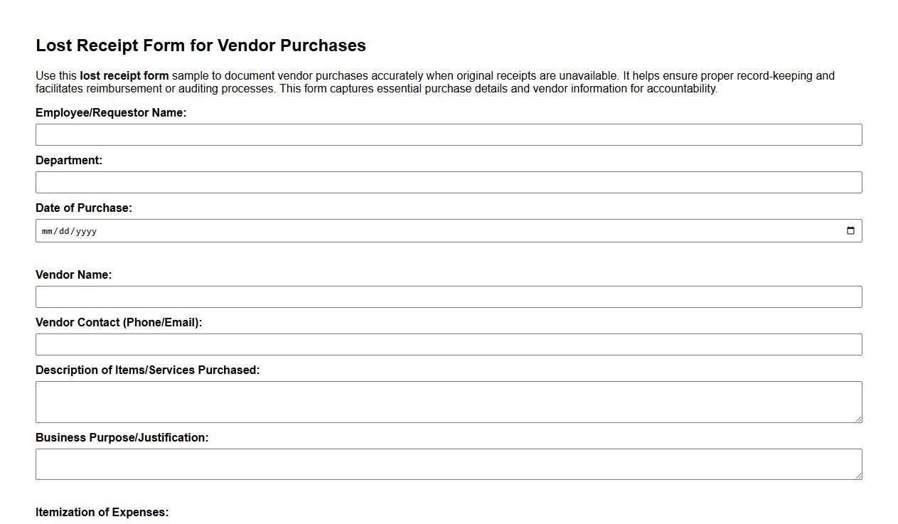lost receipt form sample for vendor purchases image preview