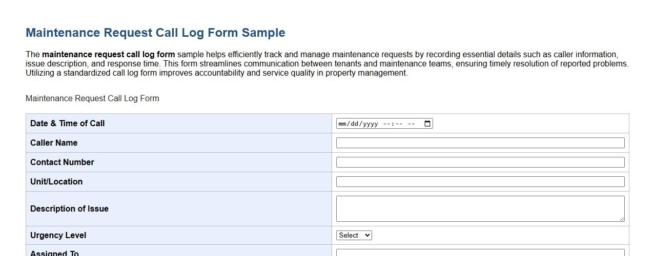 maintenance request call log form sample image preview