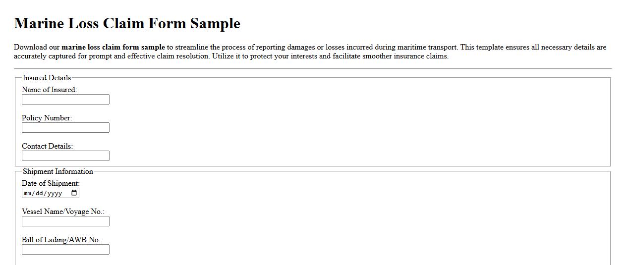 marine loss claim form sample image preview
