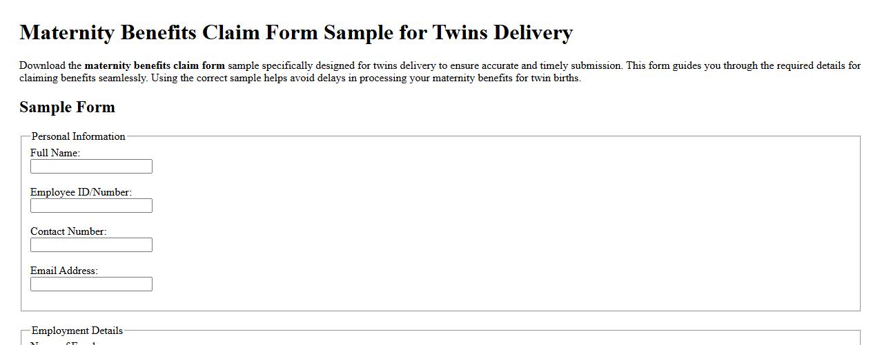 Maternity benefits claim form sample for twins delivery image preview