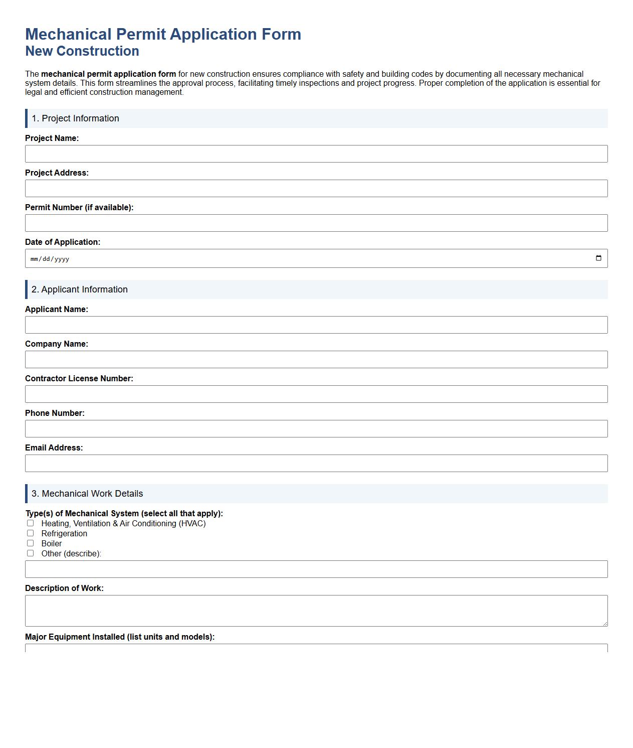 mechanical permit application form sample for new construction image preview