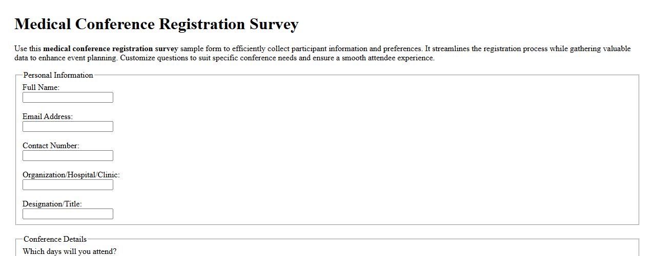 Medical conference registration survey questions sample form image preview