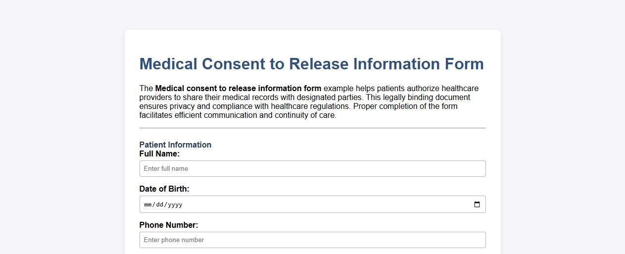 Medical consent to release information form example image preview