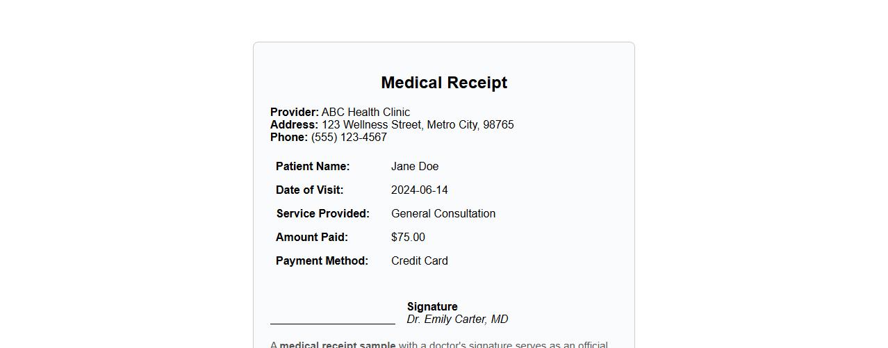 Medical receipt sample with doctor's signature image preview