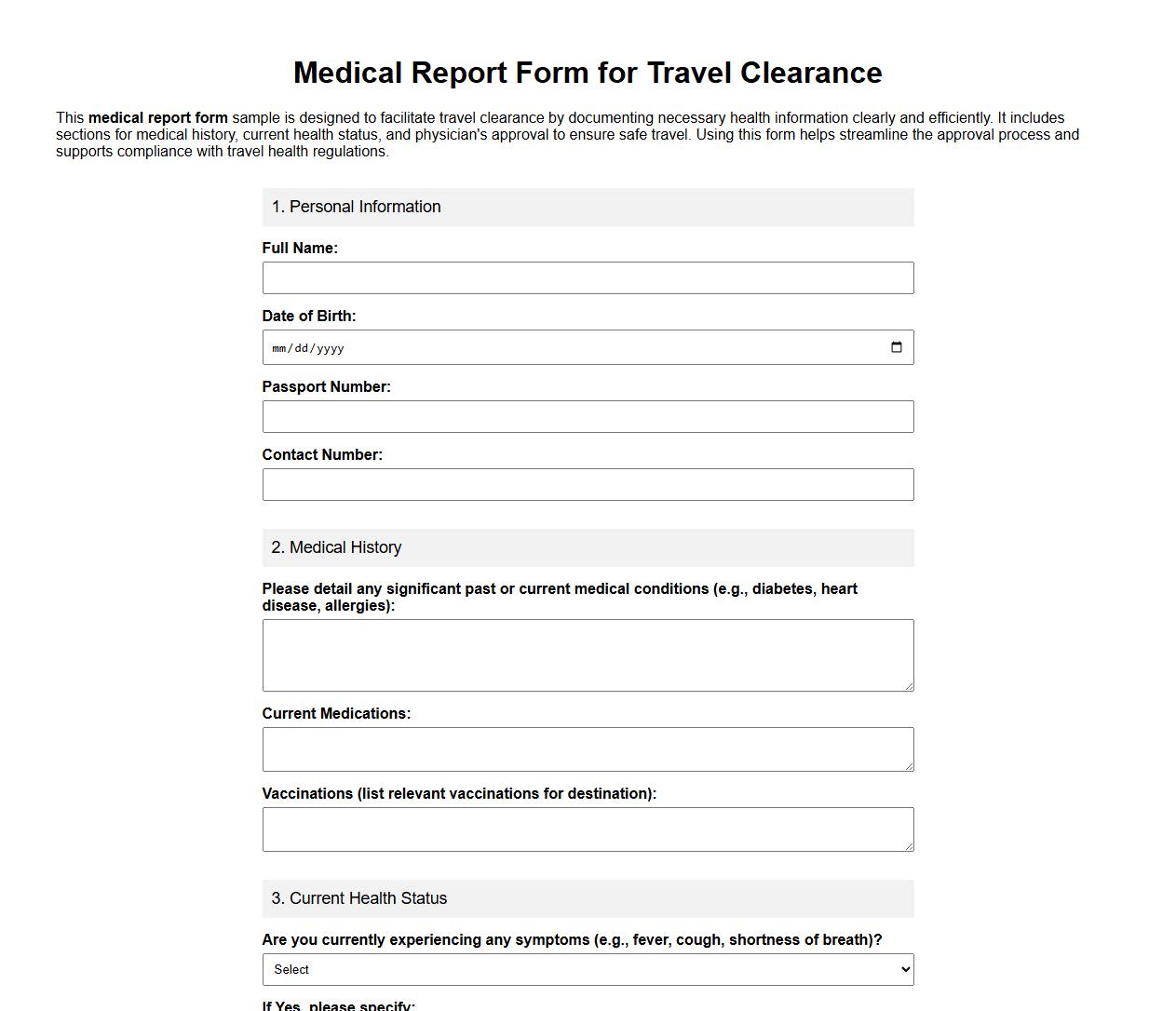 Medical report form sample for travel clearance image preview