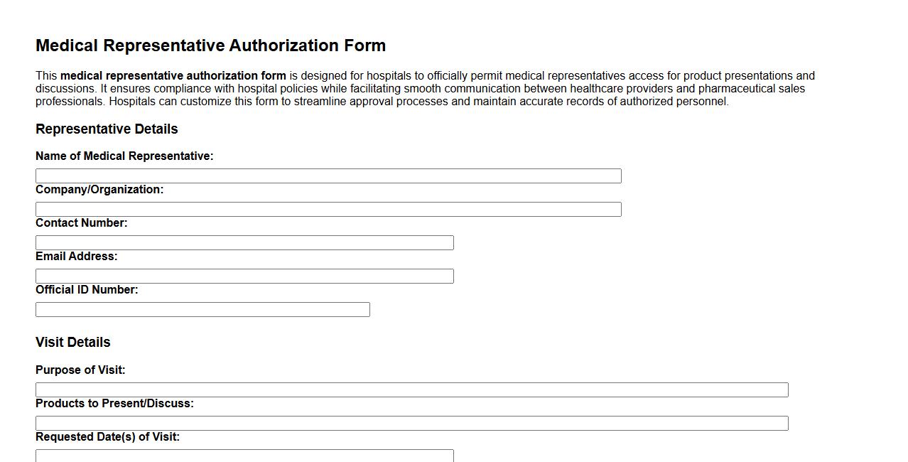 medical representative authorization form sample for hospitals image preview