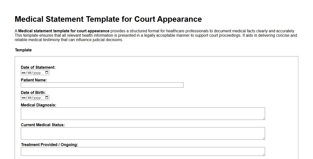 Medical statement template for court appearance image preview