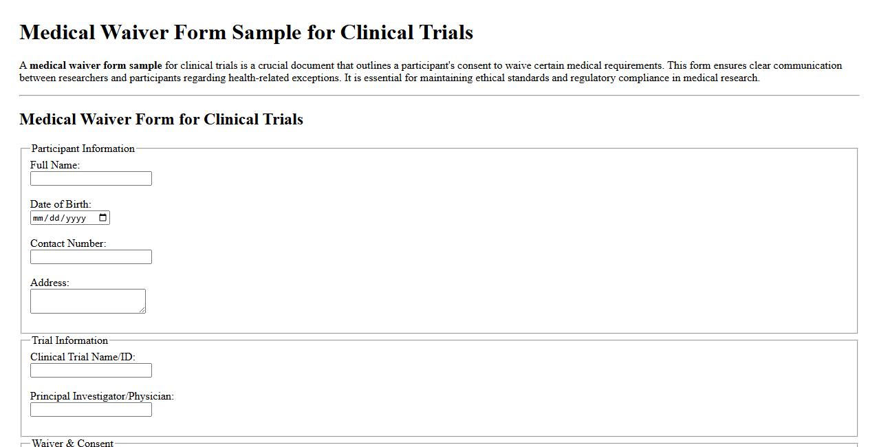 Medical waiver form sample for clinical trials image preview