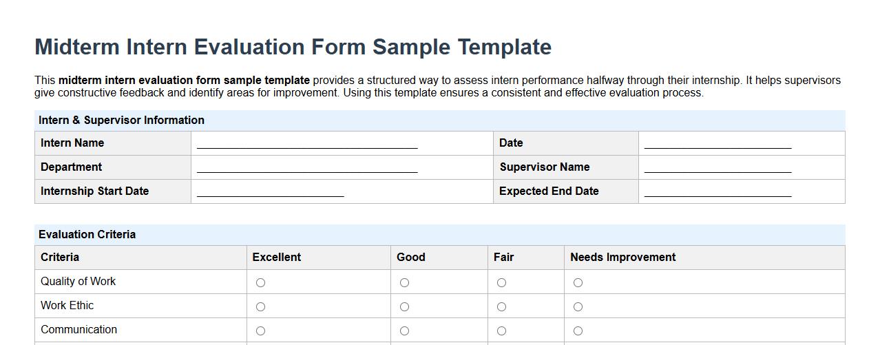 midterm intern evaluation form sample template image preview
