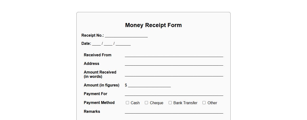 Money receipt form sample for business transactions image preview