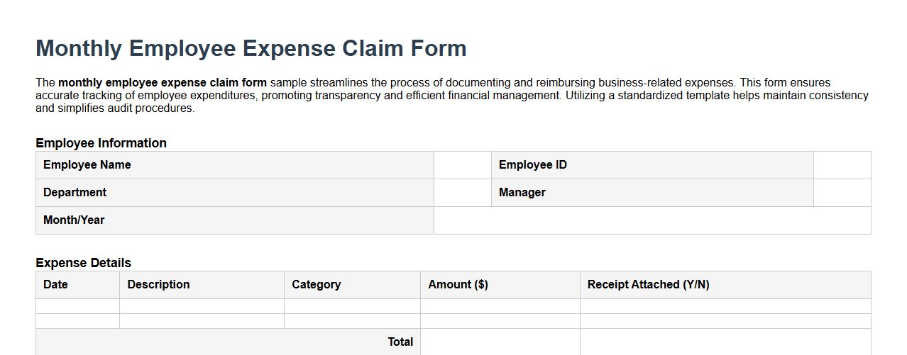 Monthly employee expense claim form sample image preview