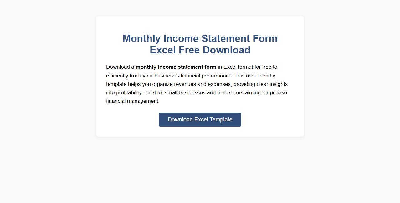 Monthly income statement form sample Excel free download image preview