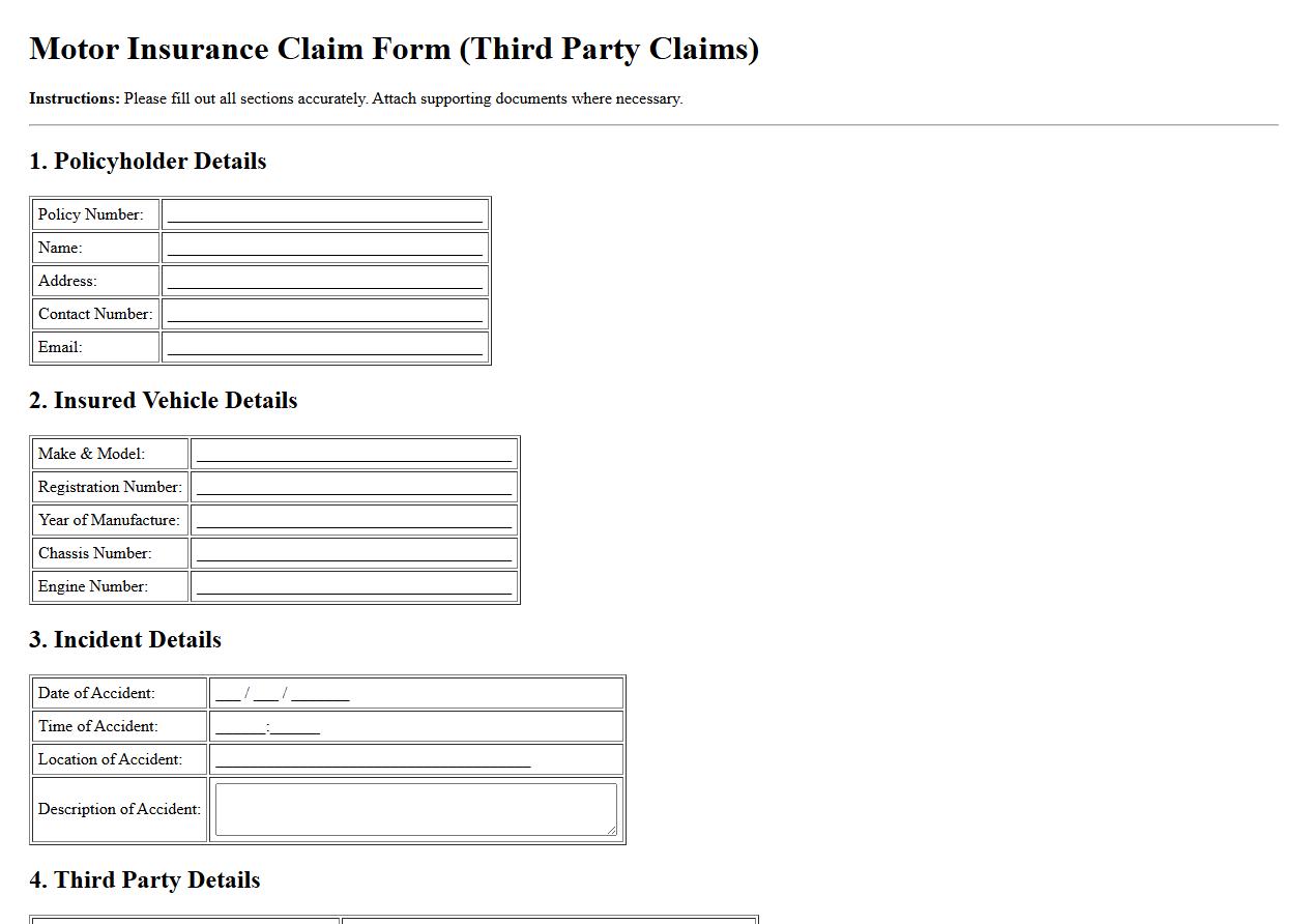 Motor insurance claim form sample for third party claims image preview